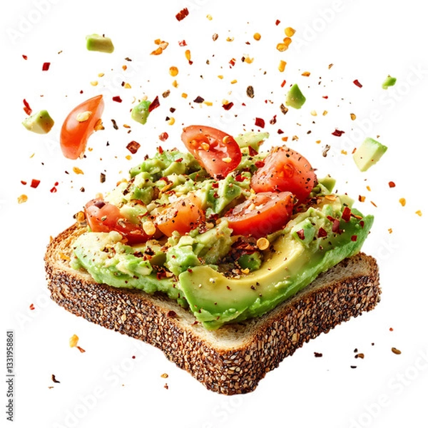 Fototapeta A Creamy Avocado Toast with Tomato and a Sprinkle of C Isolated on Transparent Background