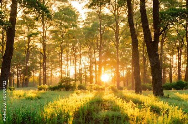 Obraz 夕暮れの森林