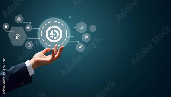 Fototapeta Flat Hand Engaging Holographic B2B Strategy Interface for Partnerships