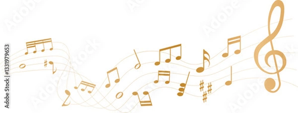 Fototapeta Gold colored vector illustration of sheet music - musical notes melody	

