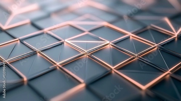 Obraz Abstract geometric pattern with glowing lines, creating a futuristic, metallic grid of squares and triangles.
