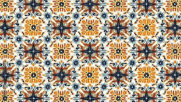 Fototapeta Incorporate Traditional Motifs and Regional Colors to Create Modern Seamless Ethnic Tile Patterns for Visual Branding Campaigns and Photo Stock Concepts