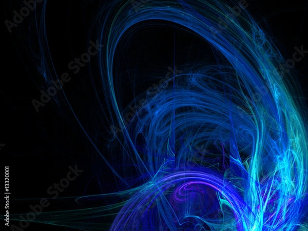 Fototapeta Digitally rendered abstract blue energy wave fractal on black.