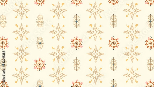 Fototapeta Spiritual Iconography: Flat Traditional Symbols in Soft Color Patterns