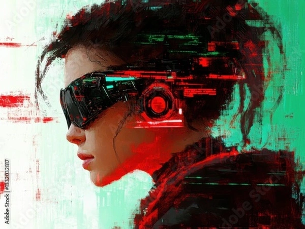 Fototapeta Futuristic surrealism painting blending traditional mediums modern digital effects