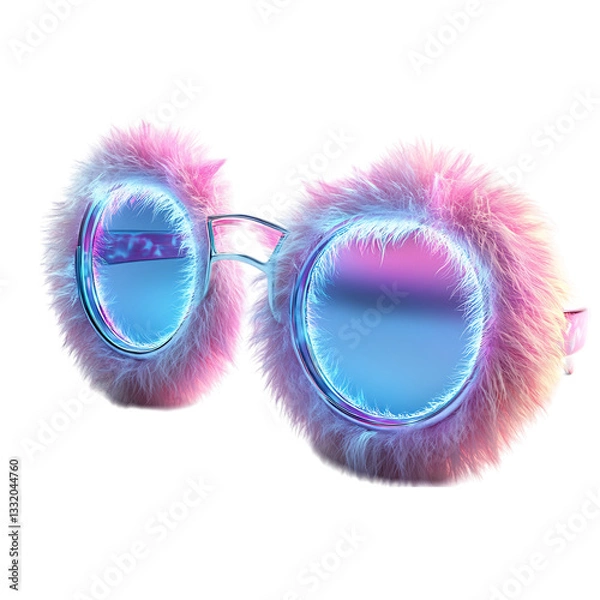 Fototapeta A Fluffy 3D Cartoon Pair of Sunglasses with Glowing Frames Isolated on Transparent Background