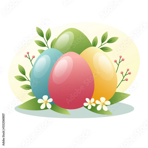 Fototapeta colorful easter eggs in the grass, vector illustration