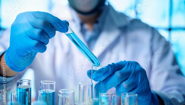 Obraz Scientist in Laboratory Performing Liquid Transfer with Pipette - Chemistry, Biology,