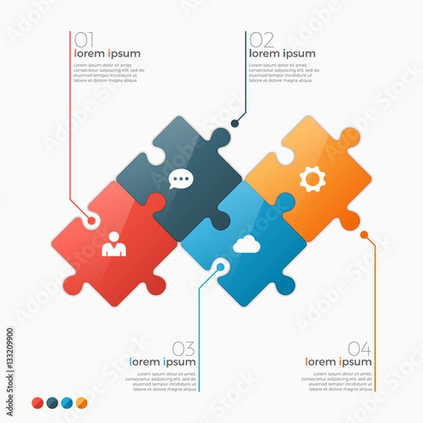 Fototapeta Vector 4 options infographic template with puzzle sections for presentations, advertising, layouts, annual reports
