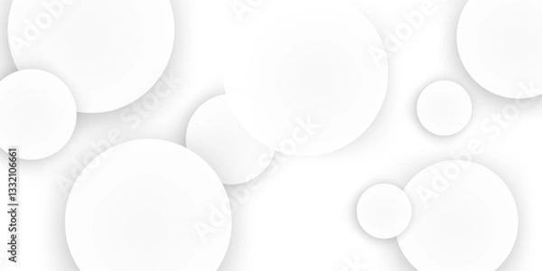 Fototapeta Modern abstract white circle shape background. Elegant circle shape design with shadow. Realistic geometric shape texture. Minimal and clean white graphic. Suit for wallpaper, banner, brochure, cover