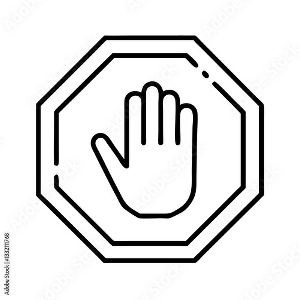 Obraz Black and white stop sign with hand symbol line art