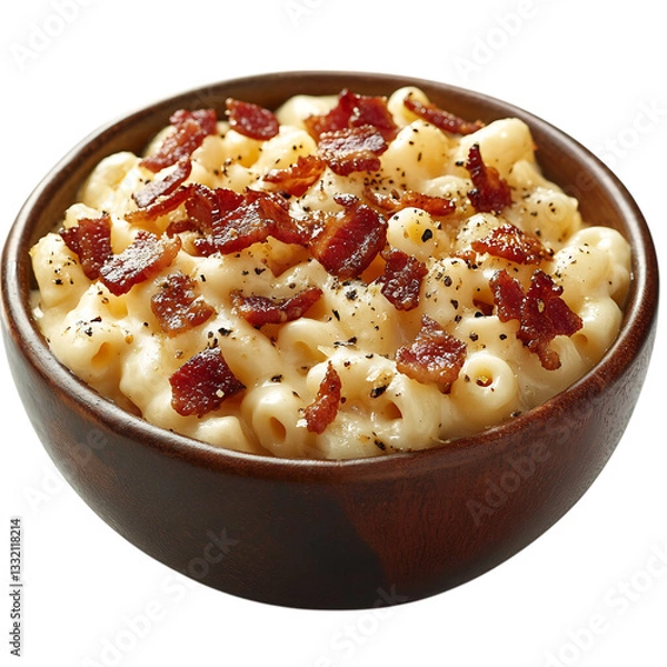 Fototapeta A Bowl of Mac and Cheese Topped with Bacon Bits Isolated on Transparent Background