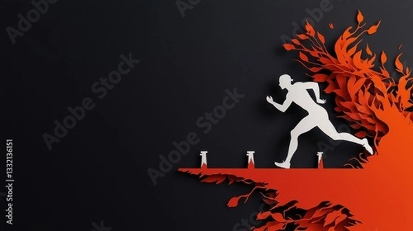 Fototapeta A Brave Individual Running Through Intense Flames in a Dramatic Scene