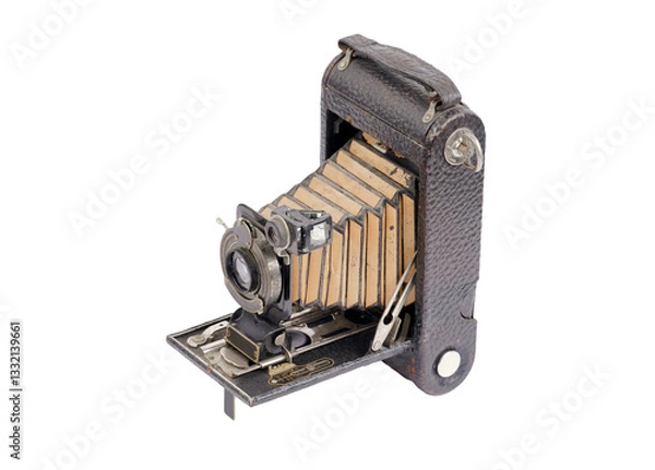 Fototapeta vintage folding camera on white background