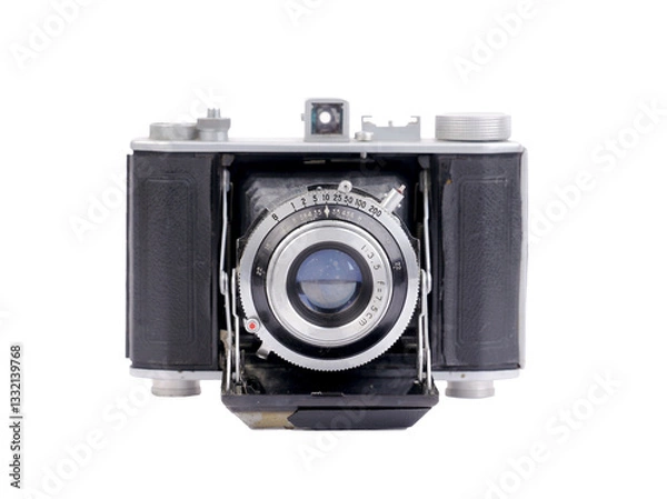 Fototapeta vintage folding camera on white background