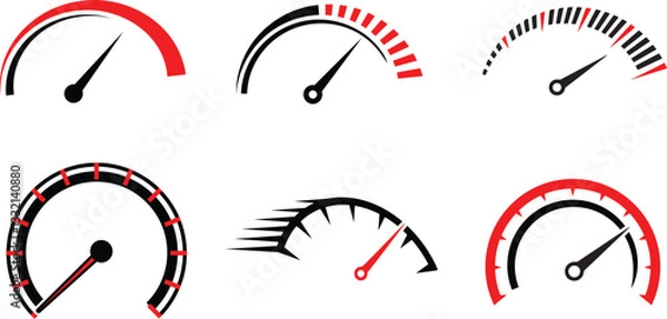 Fototapeta Speedometer, performance, pressure, vector collection. speed logo design template