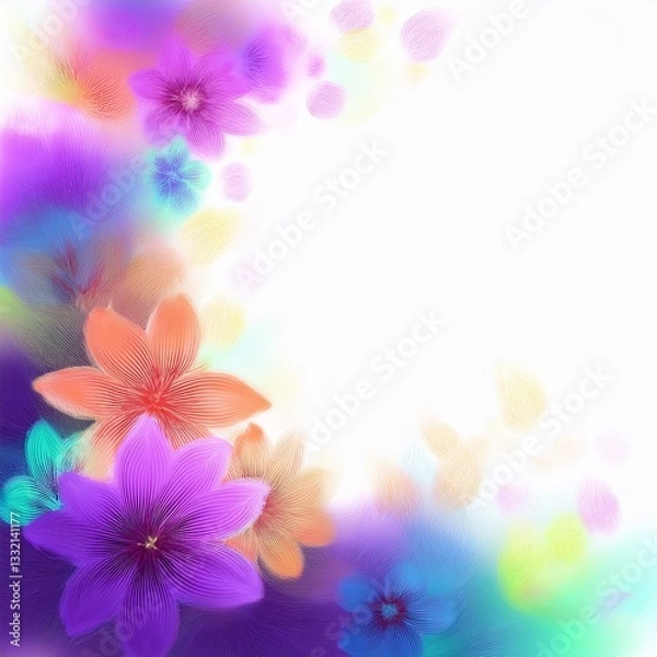 Fototapeta Abstract border frame of flowers in the corner of the image with space for text, blur and fade