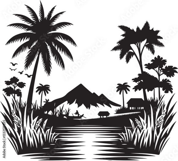 Fototapeta the nature palm tree silhouette victor design image isolated on the white background.