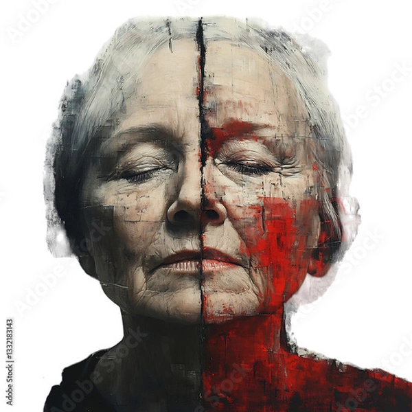 Fototapeta Woman with Red Face Isolated on Transparent Background