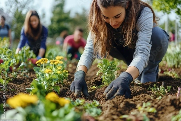 Obraz Volunteers Working in Community Garden - Image 11 of 12 - 5376 x 3584 19.2MP - created by AI