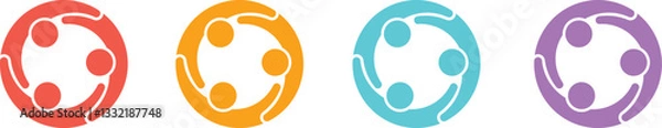 Fototapeta Group of People Logo set of Four Color Circles Showcase Dynamic Teamwork Collaboration Network
