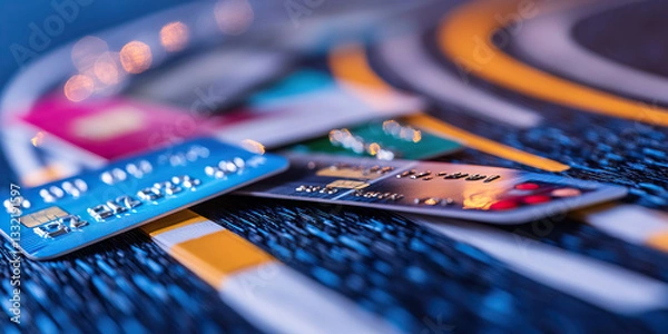 Fototapeta Multiple Credit Cards on Dark Surface