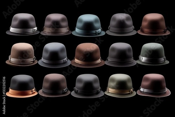 Fototapeta A Collection of Fifteen Distinctive Hats Displayed on Black Background