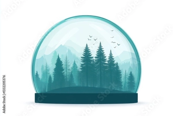 Fototapeta Serene Snow Globe Featuring Lush Forest Landscape and Mountains