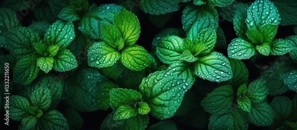 Obraz Fresh mint, flat lay, top view, Generative AI