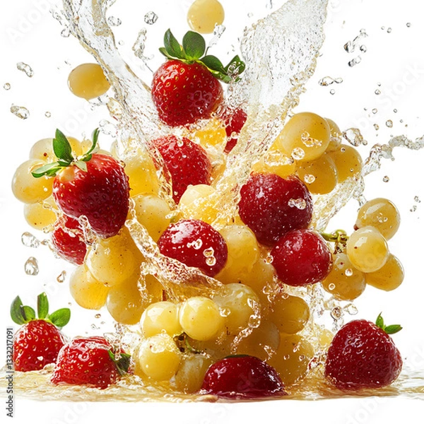 Fototapeta A Mix of Grapes and Strawberries Exploding with Sweet Isolated on Transparent Background