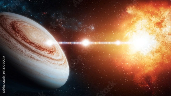 Fototapeta Wireless Technology and Future WiFi Concept, cosmic scene featuring planet and bright explosion in space