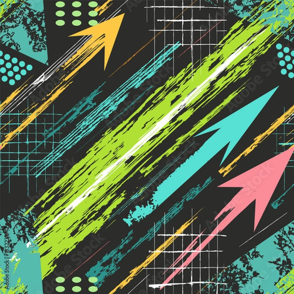 Obraz Energetic vector pattern with arrows, textured strokes, and vibrant contrasts. A dynamic composition suitable for advertising, web design, presentations, and stylish graphics