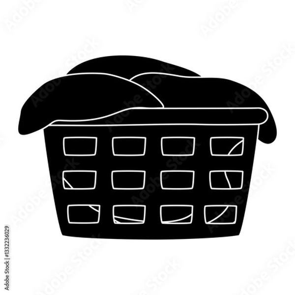Fototapeta Black silhouette of laundry basket overflowing with clothes, glyph icon flat vector