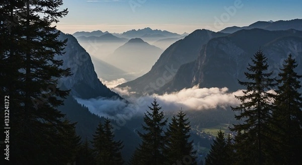 Obraz Breathtaking Mountain Landscape with Morning Mist