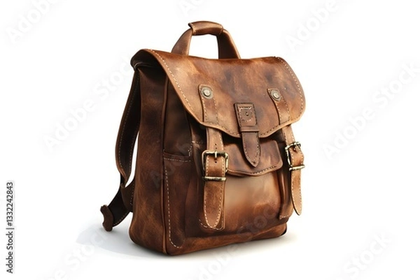 Fototapeta Stylish Vintage Travel Bag isolated on white background