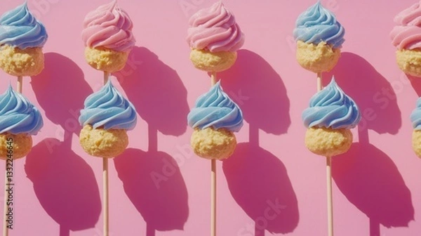 Obraz Pastel Swirl Cake Pops on Pink Background
