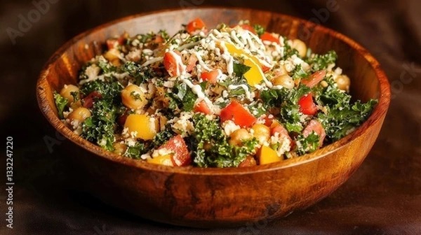 Obraz Healthy Kale and Chickpea Salad with Creamy Dressing