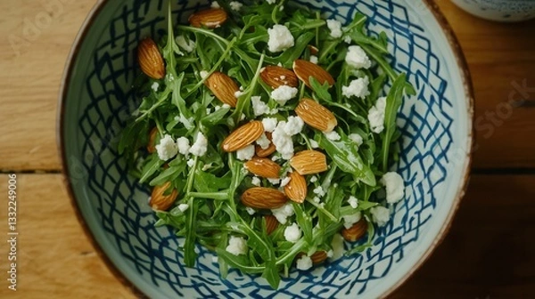 Obraz Arugula Salad with Toasted Almonds and Feta Cheese