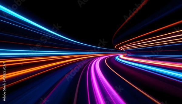 Obraz Dynamic Neon Light Trails Forming Abstract Lines, Representing Speed, Technology, Energy, and Creative Digital Motion