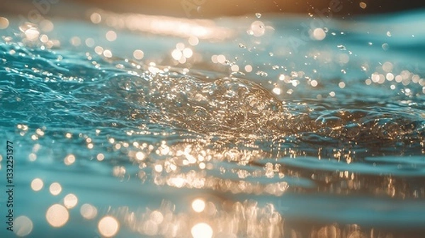 Obraz Sparkling Water Surface Texture Closeup of Rippling Water with Sunlight Reflections