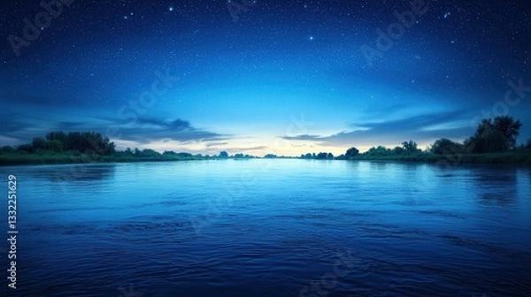 Obraz Serene Night River Landscape Under Starlit Sky