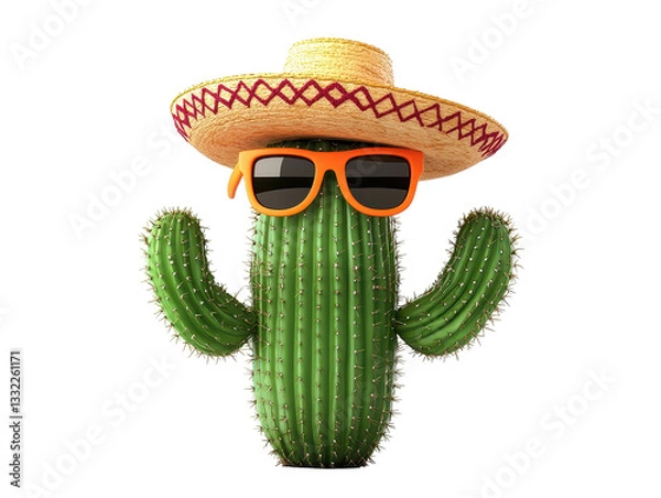 Fototapeta Isolated Cactus with Sombrero and Sunglasses