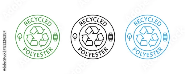 Fototapeta Set of recycled polyester logo, black, green and blue color sign isolated. Vector illustration