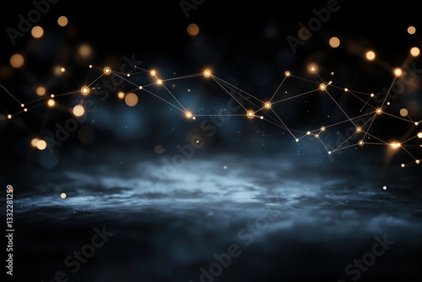 Fototapeta abstract network illustration with interconnected lines and glowing nodes, creating sense of depth and technology. dark background enhances luminous effect of connections
