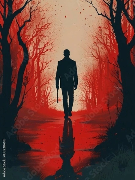 Fototapeta silhouette of a man in the forest