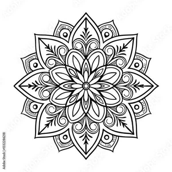 Fototapeta Pattern in the form of a mandala. Henna tattoo mandala. Mehndi style. Decorative pattern in oriental style. Coloring book page.