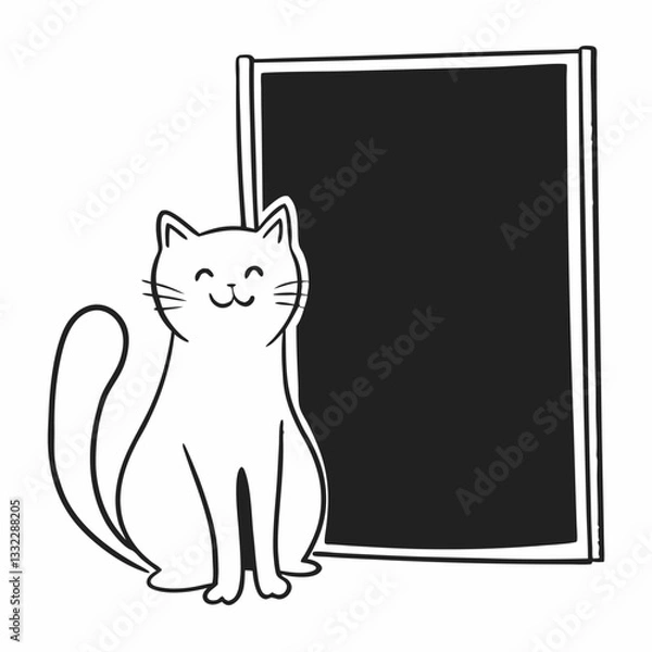 Fototapeta happy cat kitten stretching draw line