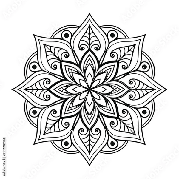 Fototapeta Pattern in the form of a mandala. Henna tattoo mandala. Mehndi style. Decorative pattern in oriental style. Coloring book page.