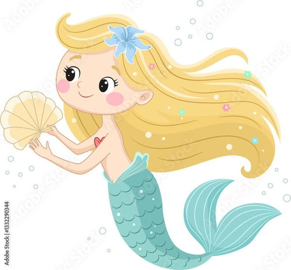 Fototapeta little mermaid with a shell in her hands