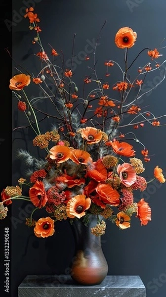 Obraz The vibrant petals contrast gracefully with the lush greenery and delicate accent flowers, creating a rich and sophisticated arrangement.